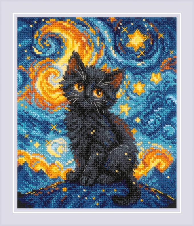 RIOLIS - Starry Cat 2288, Cross Stitch Kits 6"x7", Cat Cross Stitch Kits - Image 8
