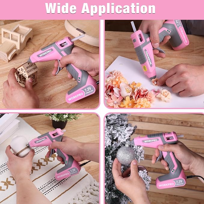 WORKPRO Pink Cordless Hot Melt Glue Gun, 7.2V Rechargeable Fast Preheating Glue - Image 8
