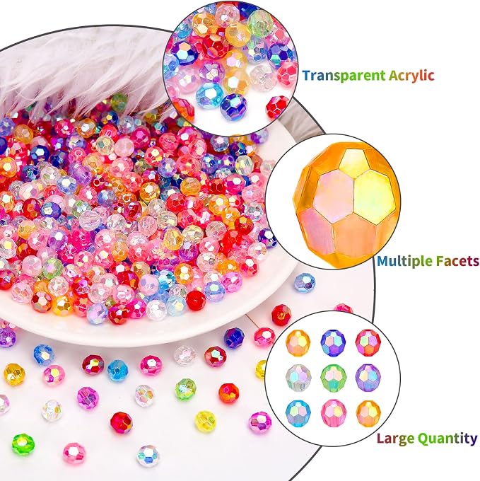BONNY BOXX 500pcs 8mm Acrylic Faceted Round Crystal Beads Transparent Mix - Image 4