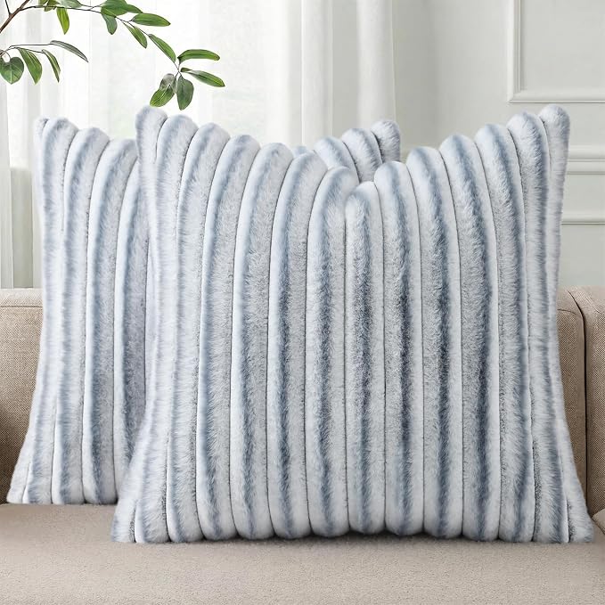 Pallene Faux Fur Plush Throw Pillow Covers 20x20 Set of 2, Luxury Soft Fluffy by PALLENE