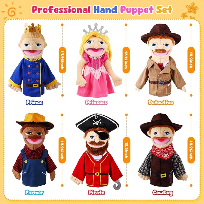 6 Pcs Role Play Hand Puppets Profession Worker Entrepreneur Plush Toys - Image 3