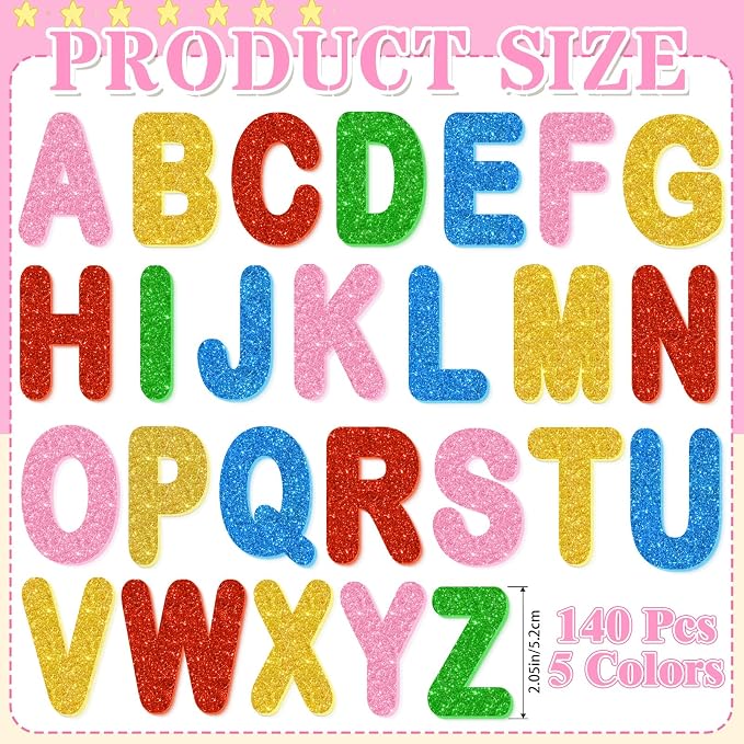 2 Inch Large Foam Letter Stickers Glitter Big Font - Image 2