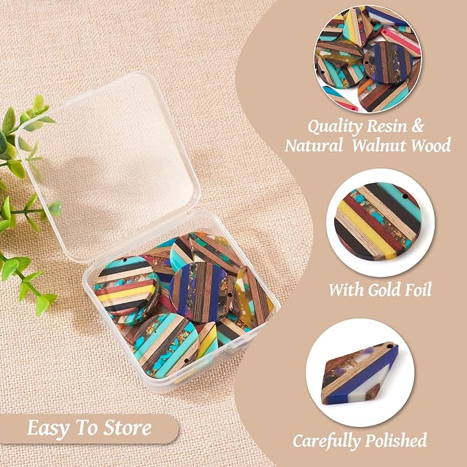 FASHEWELRY 16Pcs Resin Wood Earring Charms Flat Round Wooden Earring Blanks - Image 4