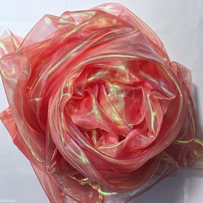 Orange Red Iridescent Organza Fabric - Image 8