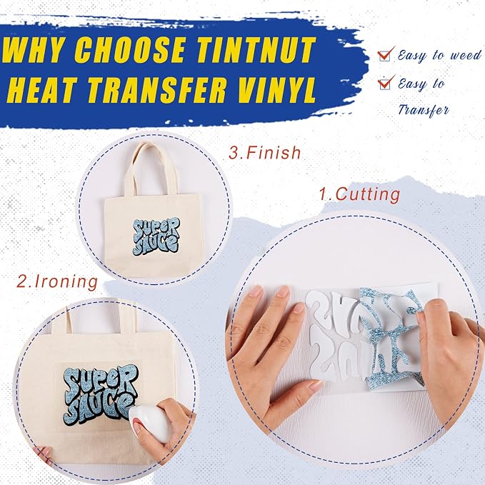 Tintnut Denim Pattern Heat Transfer Vinyl, easy cut & weed, stretch washable - Image 3
