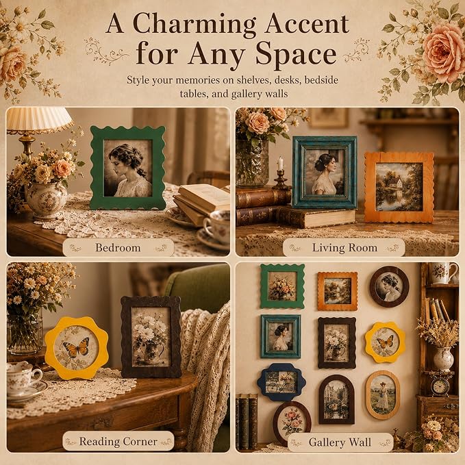 10 Pack Solid Pine Wood Vintage Picture Frames, Gallery Wall Decor, Decorative - Image 3
