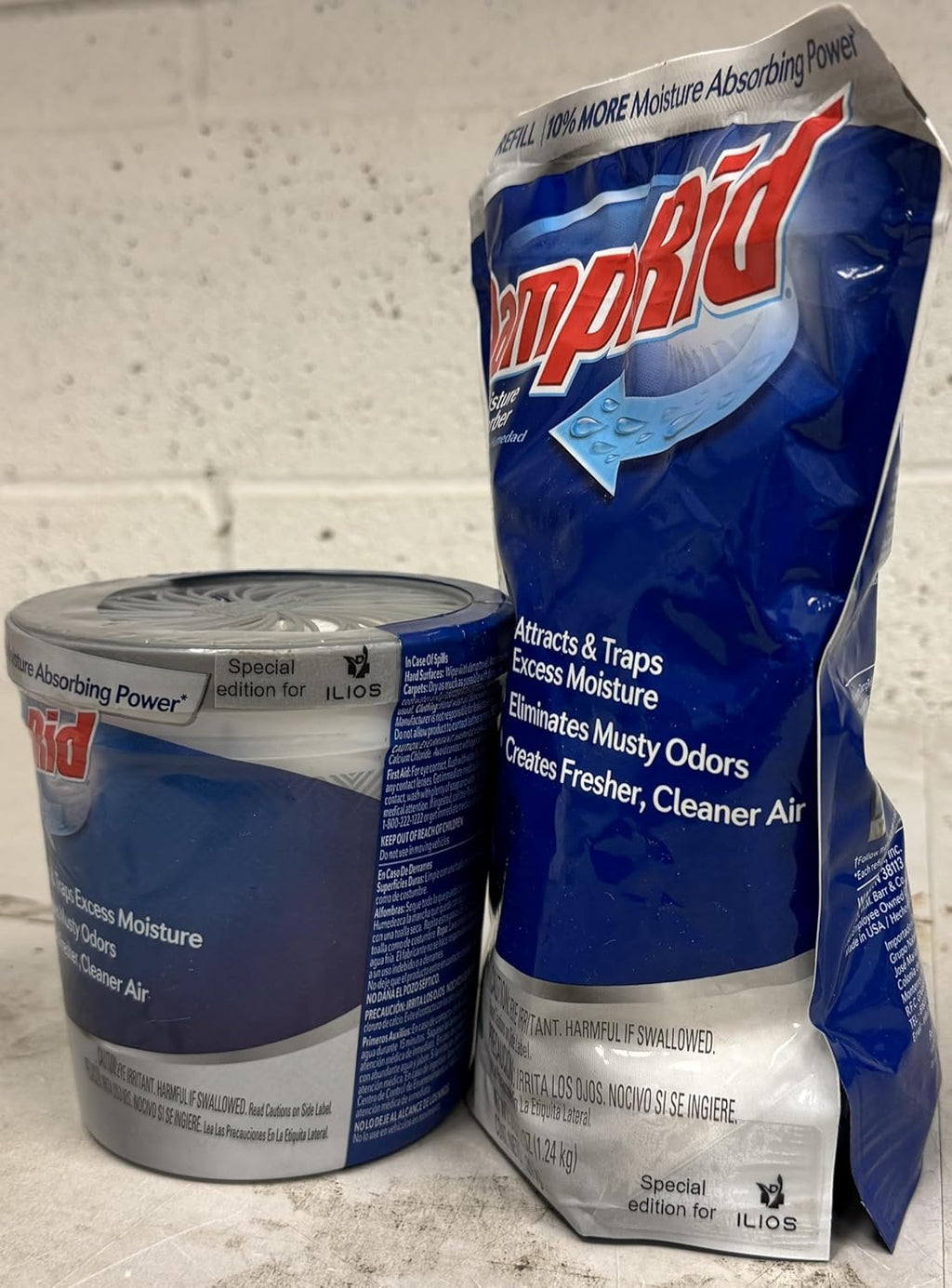 Damp Rid Refillable Moisture Absorber, Includes Single Damp Rid Fresh Scent 11oz. Cup & 44oz. Refill Bag - Moisture Absorbers for Closet, 10% More Absorbing Power*, Cleaner Air - ILIOS Packaging.