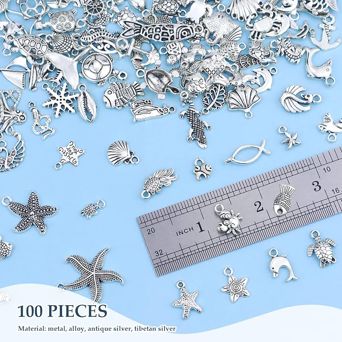 JIALEEY Wholesale 100 Pieces Mix Antique Silver Charm Pendant Collection DIY - Image 4
