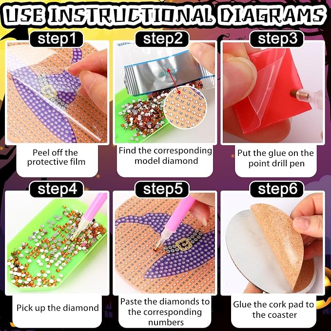 UPINS 8Pcs Halloween Diamond Art Painting Coasters Kits - Image 3