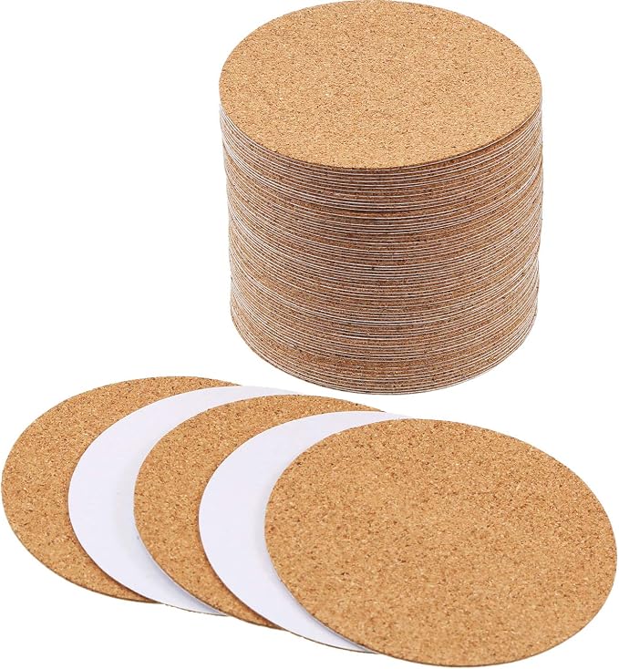 60 Pieces Self Adhesive Cork Coasters Squares/Round 4 x 4 Cork Mats Backing by HOTOP