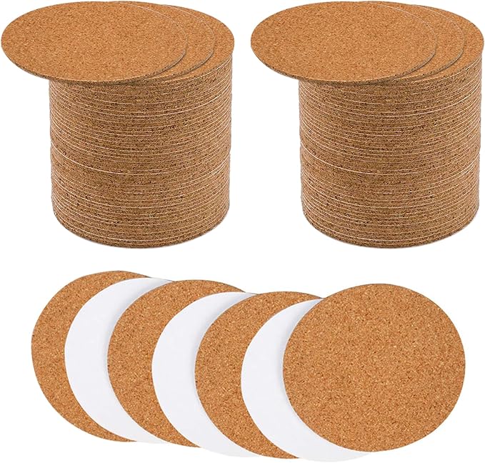 Self-Adhesive Cork Round, Allazone 120 Pack 9 x 9CM Cork Backing Sheets by Allazone
