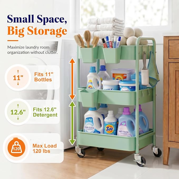 3 Tier Rolling Storage Cart Metal - Image 6