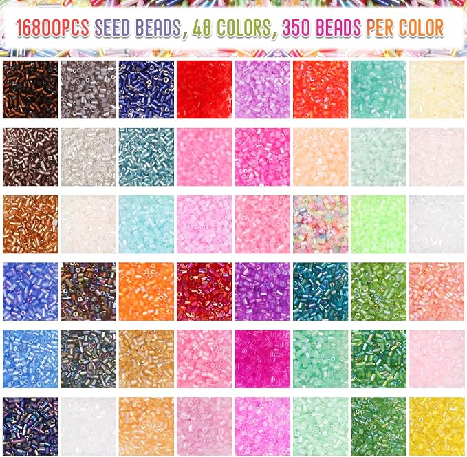 EuTengHao 16800pcs Tube Beads Kit Glass Bugle Seed Beads Small Craft Beads - Image 2
