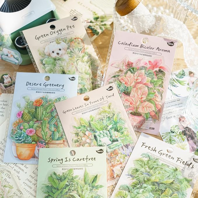 Yoksas 180Pcs Nature Green Potted Plants Stickers - Image 3