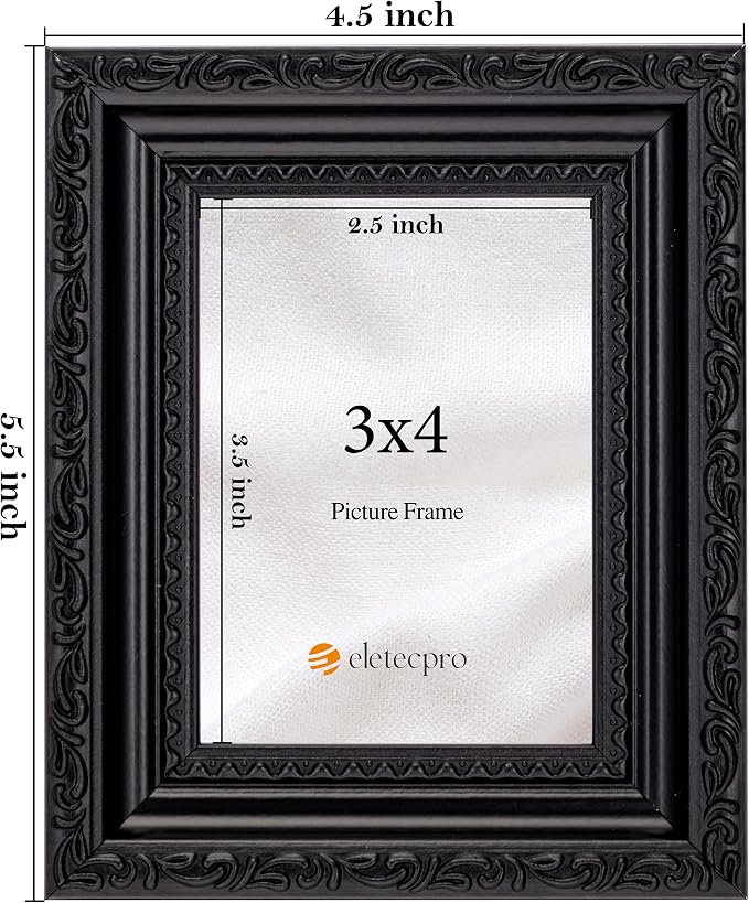 eletecpro 3x4 Vintage Picture Frame, Glass Cover, Horizontal or Vertical - Image 3