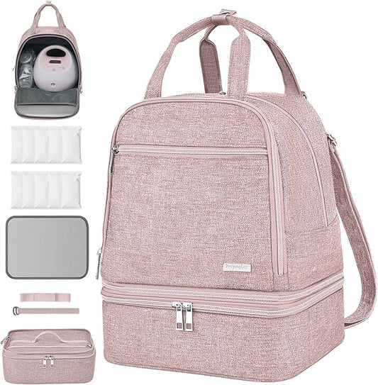 Breast Pump Bag for Spectra S1/S2, Cooler Travel Backpack with Ice Packs, Portable Carrying Case for Breastmilk Storage, Pumping Bag for Working Moms, Pink