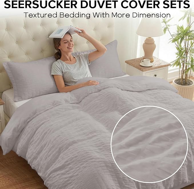 Cozyide Light Grey Duvet Cover Full Size, 3 Pieces Bedding Duvet Covers - Image 2