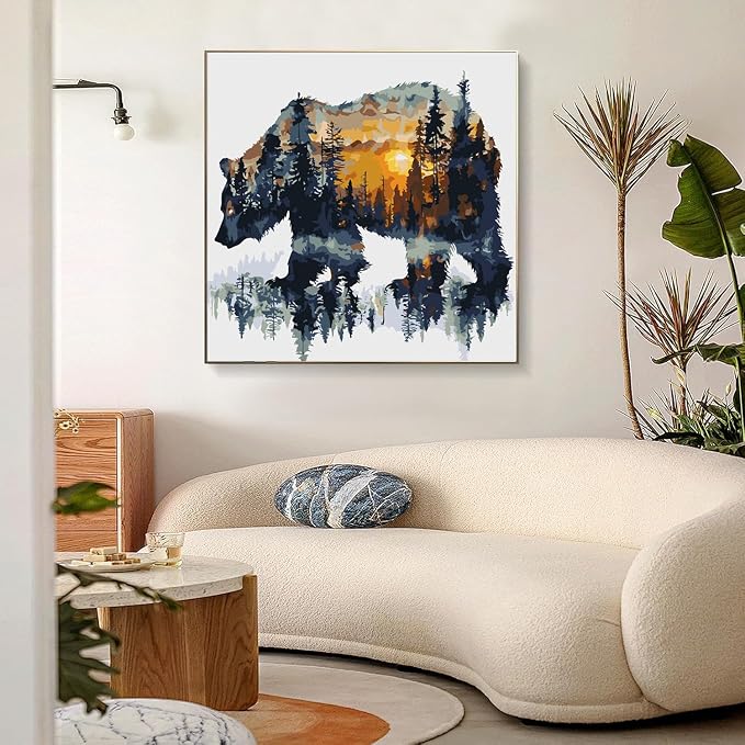 Meothan Paint by Numbers Kit for Adults Beginner 16x16 inch | Forest Bear Adult - Image 2