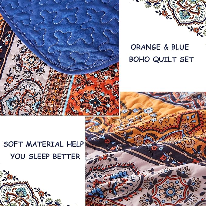 WONGS BEDDING Boho Quilt Set California King, Lightweight Microfiber Bed Decor - Image 5