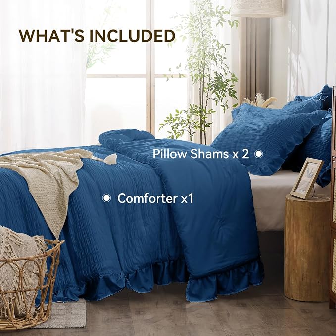 JOLLYVOGUE Teal Queen Comforter Set, 3 Pieces Seersucker Comforters Queen Size - Image 5