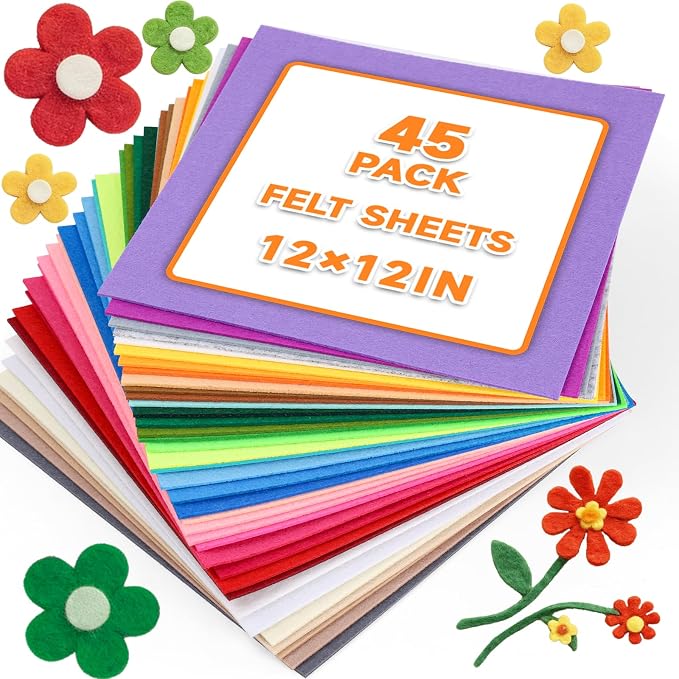 45 PCS Felt Fabric Sheets 12 x 12 Inch 2mm Craft Felt Sheets | 45 Assorted - Image 8