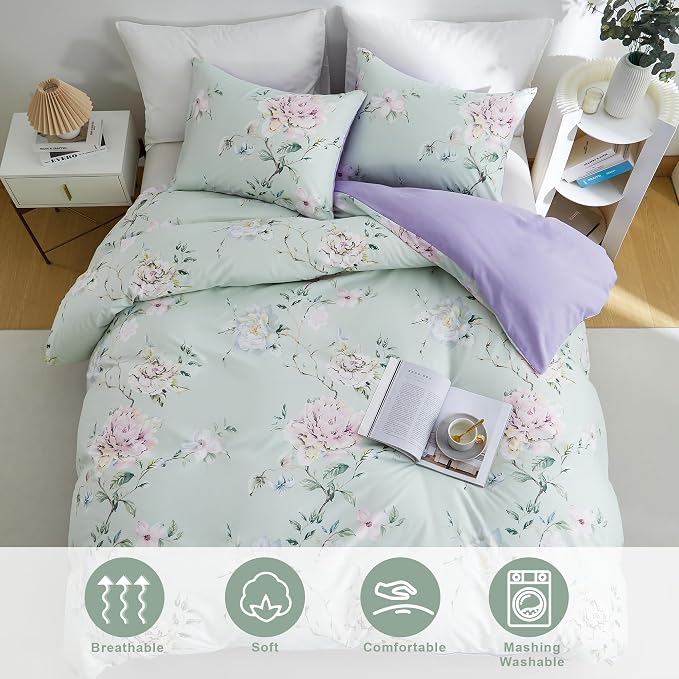 BOLINLIVING Floral Duvet Cover King Size 3 Pieces, Flower Duvet Cover - Image 4