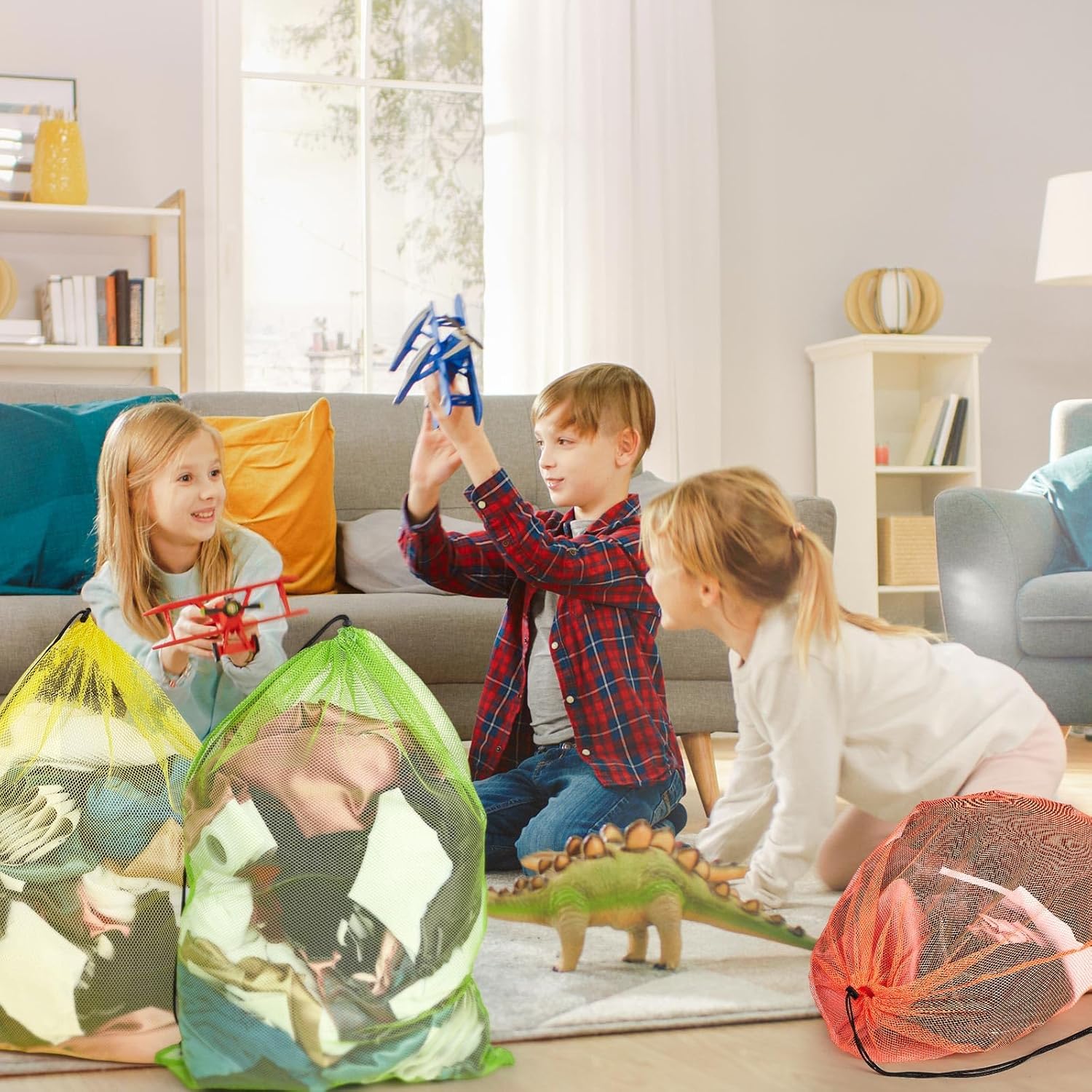 Berlune 12 Pcs Large Laundry Bag Colorful Extra Large Mesh Laundry Bag Bulk with Drawstring Heavy Duty Mesh Machine Washable Drawstring Pouch (38 * 26in)