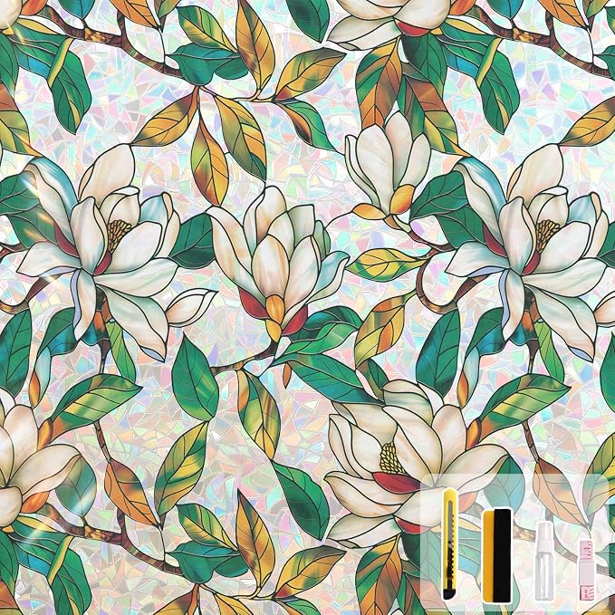Kromapolis Window Privacy Film, Stained Glass Sticker Floral Window Clings by Kromapolis