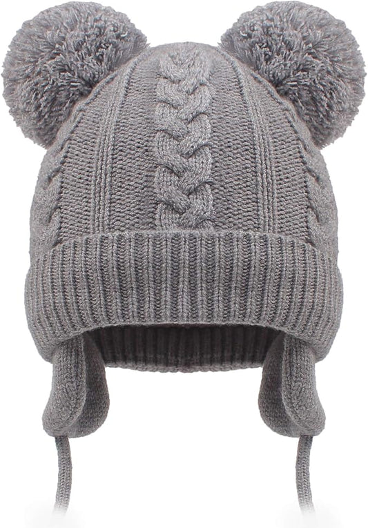 Duoyeree Toddler Winter Hat with Earflap Scarf Hood Thick Warm Kids Skull Cap for Baby Girls Boys