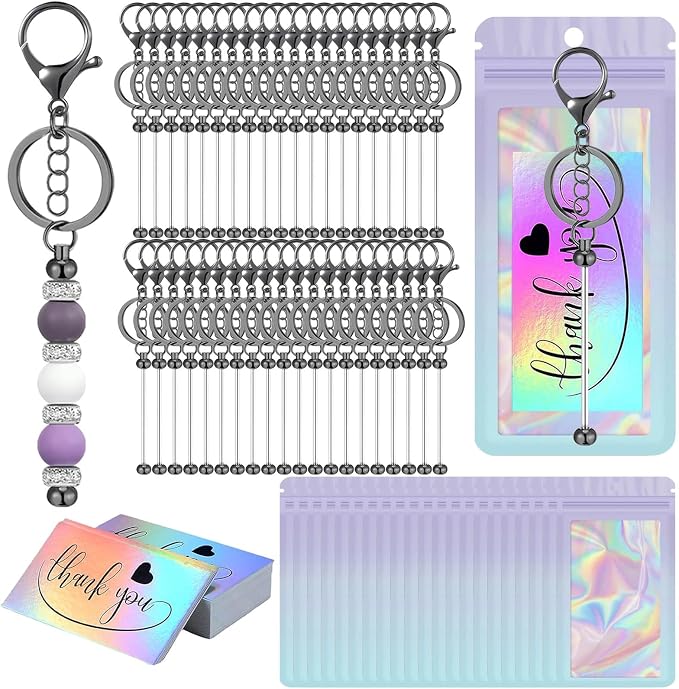 42/84/126 Pcs Beadable Keychain Bars Bulk Blank DIY Beaded Keychain Making by Unknown