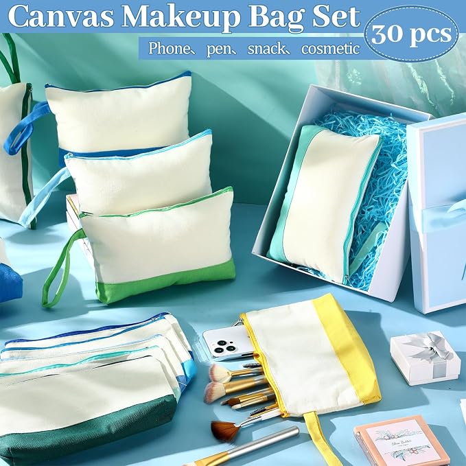 Silkfly 30 Pcs Cotton Canvas Makeup Bags Cosmetic Zipper Bags 10.2 x 5.5 x 2'' - Image 4