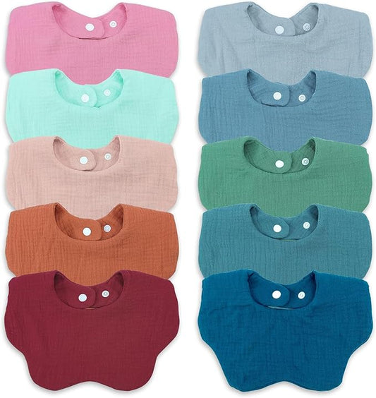 EllieHouse Baby Bibs for Girls Boys 10Pack Muslin Drool Teeth Drooling Teething Bibs Muslin Cotton for Infant Toddler