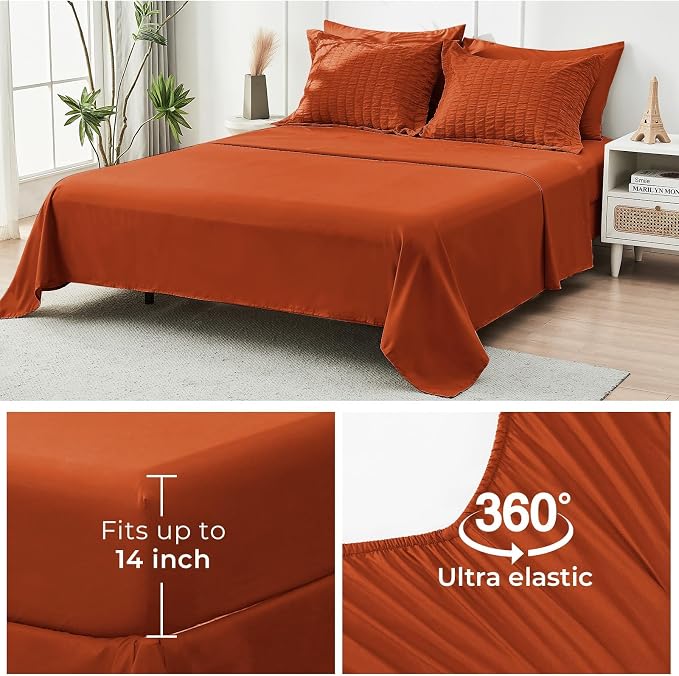 HYMOKEGE Burnt Orange Twin XL Comforter Set Seersucker 5 Pieces, All Season - Image 6