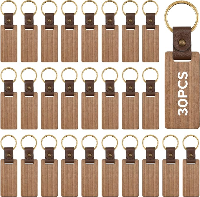 OMTech Wooden Keychain Blanks, Wood Key Chain Bulk, Unfinished Wooden Key Rings by OMTech