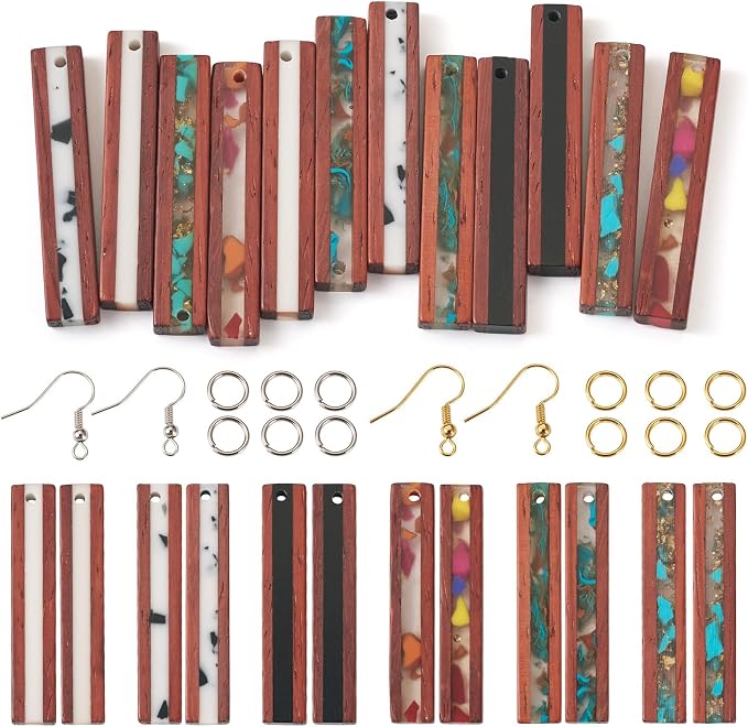 FASHEWELRY 12Pcs Wood Resin Earrings Charms Rectangle Wooden Earring Blanks by FASHEWELRY