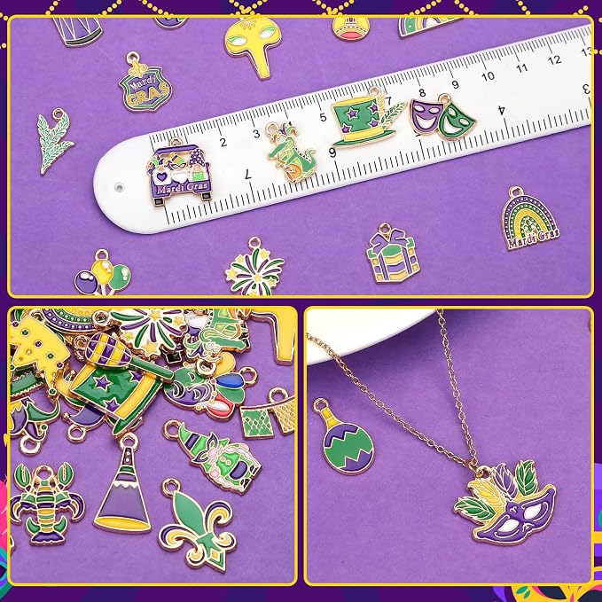 SANNIX 110 Pcs/55 Pairs Mardi Gras Charms, Mardi Gras Charms - Image 2
