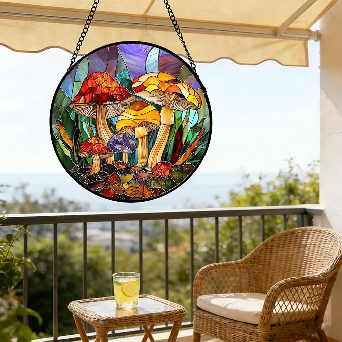 DASTOLL Stained Glass Window Hanging, Jungle Mushrooms Sun Catchers Diamond - Image 6