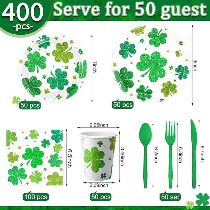 Pickmesh 400 Pcs St. Patrick's Day Party Plates and Napkin Decoration Lucky - Image 2