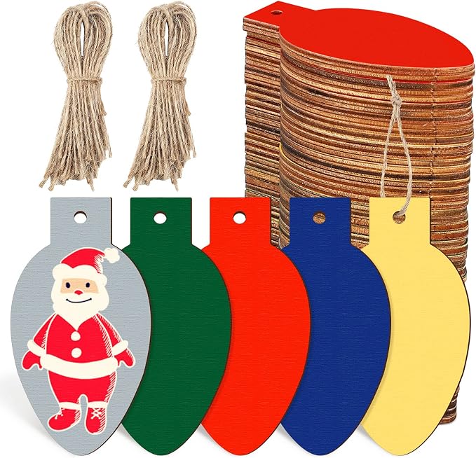 Queekay 50 Pcs Christmas Unfinished Wooden Light Bulb Wooden Slices Blank by Queekay