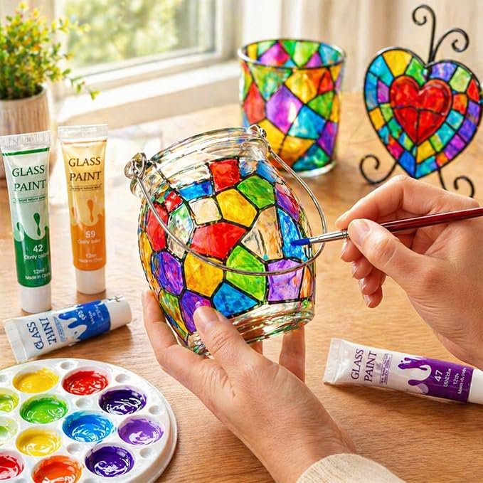 Happlee Artist Grade Acrylic Glass Paint Stained Transparent Glass Window Paint - Image 3