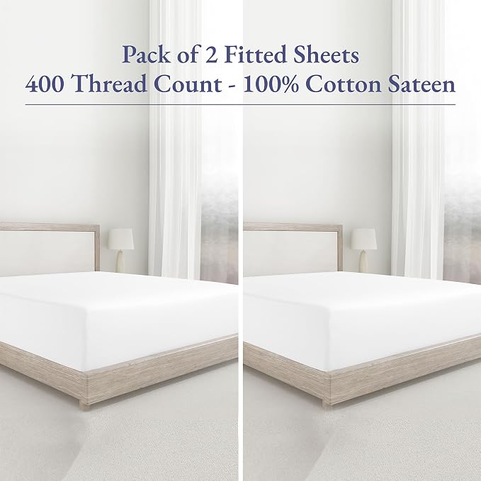 2 Cotton Twin XL Fitted Sheets, 400 Thread Count 100% Cotton Fitted Sheets - Image 4