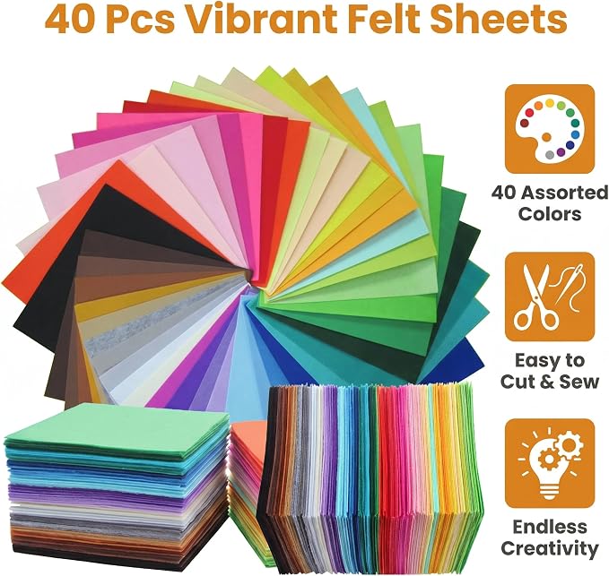 40 Pcs 6x6 Inch Colorful Craft Felt Sheets, Soft Thin Felt Fabric Squares - Image 7