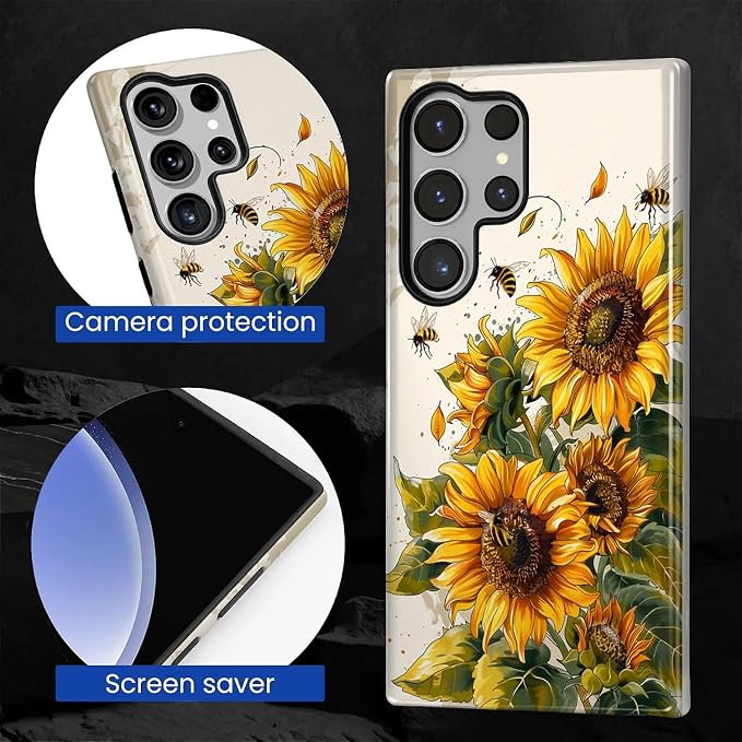 for Samsung Galaxy S23 Ultra Case, Sunflowers Bees Pattern Glossy 2 in 1 - Image 5