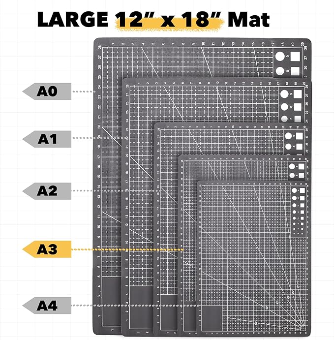 Mandala Crafts Self-Healing Cutting Mat Set – 12" x 18" A3 Black Gray - Image 3