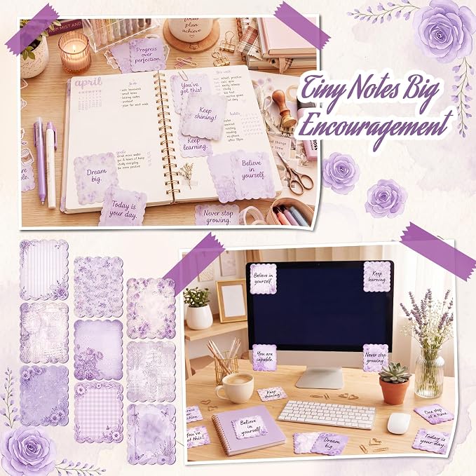 Gersoniel 9 Pcs Vintage Scalloped Sticky Notes, Aesthetic Purple Sticky Notes - Image 2