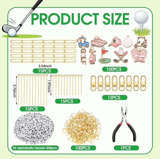 CraftyDream 558 Pcs Golf Charm Keychain Making Kit Golf Bag Charms Golfer Gifts - Image 2