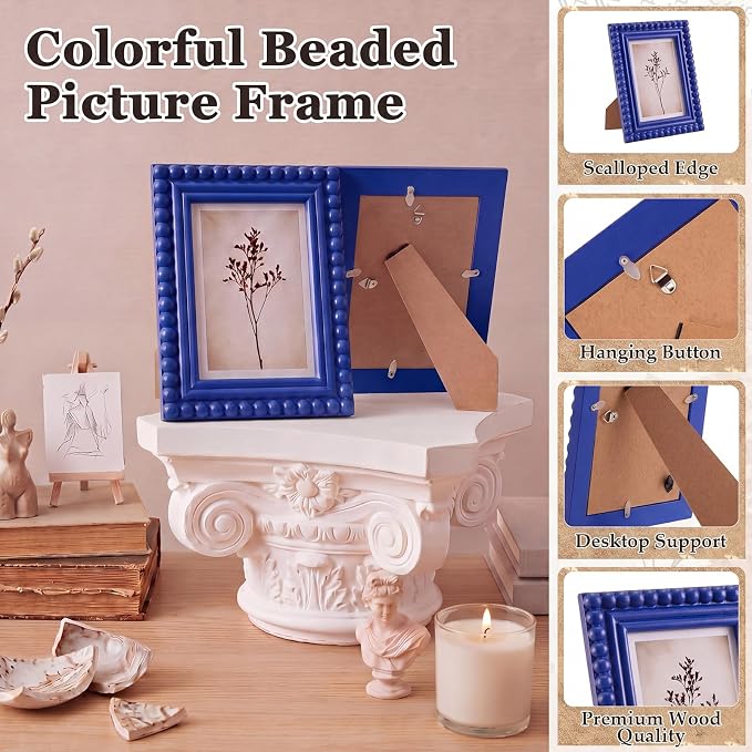 1 Pack 5 x 7 Picture Frame, Wood Beaded Boho Photo Frame, Vintage Photo Display - Image 4