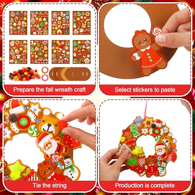 Hollowfly 48 Sets Christmas Wreath Craft Kits DIY Gingerbread Man Wreath - Image 4