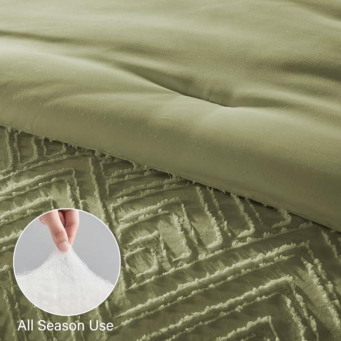 Zzlpp King Comforter Set 7 Pieces, Army Green Tufted Bed in a Bag - Image 6