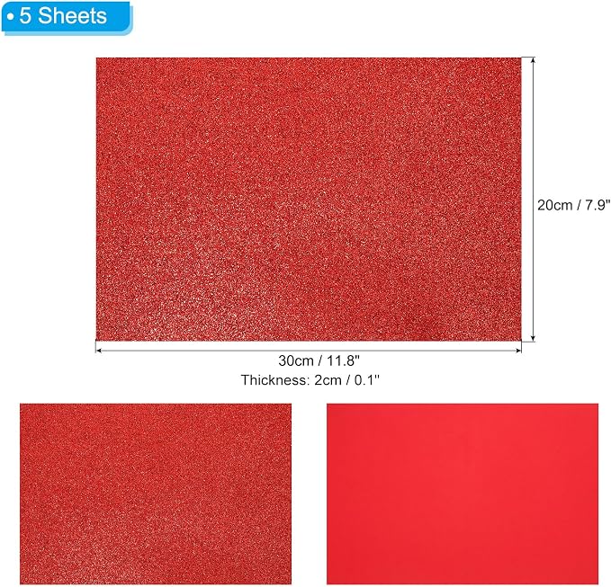PATIKIL Red Shiny EVA Glitter Foam Sheet 11.8 x 7.9 Inch 2mm Thick Sparkle EVA - Image 2